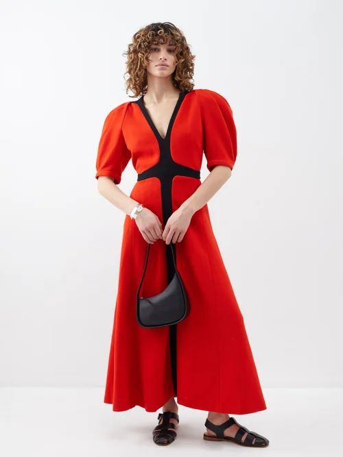 Luz Panelled Wool-crepe Maxi Dress - Womens - Orange