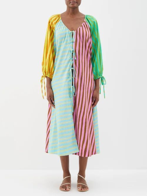 Bobbie Puff-sleeve Striped Cotton Dress - Womens - Multi Stripe