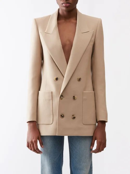 Exaggerated-shoulder Gabardine Blazer - Womens - Beige