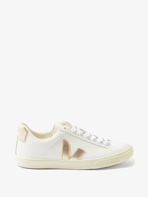 Esplar V-logo Leather Trainers - Womens - White Multi