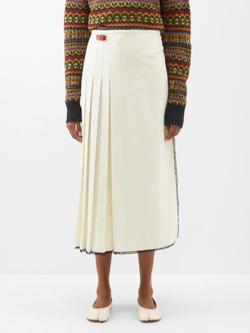 Bertina Pleated Wool Midi Skirt - Womens - Cream