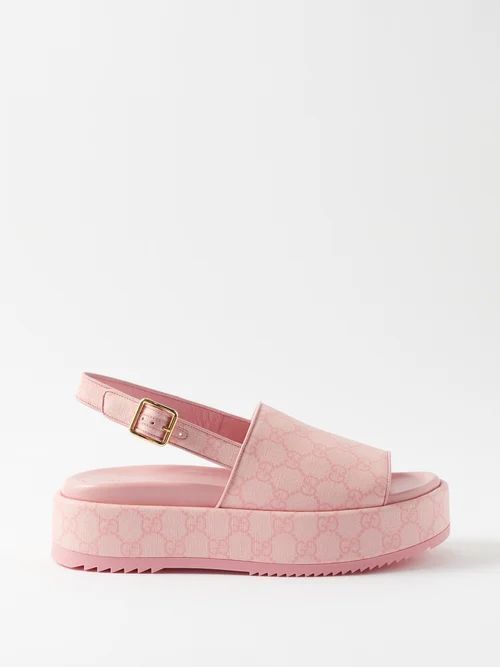 Angelina Gg Supreme Rubber Flatform Sandals - Womens - Light Pink