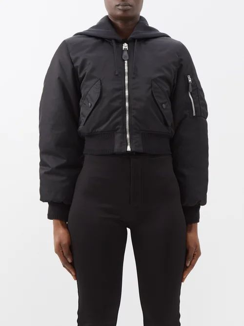 Cropped Hooded Nylon Bomber Jacket - Womens - Black
