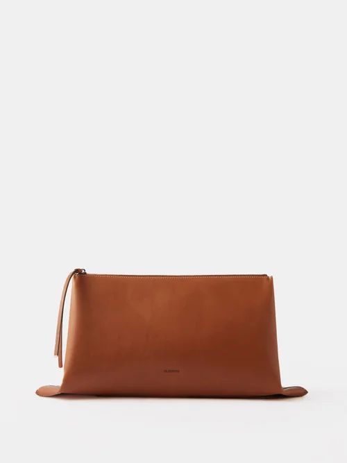 Empire Leather Clutch - Womens - Brown