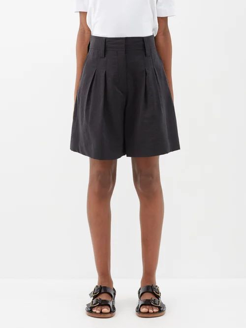 Handley Pleated Silk-blend Shorts - Womens - Black