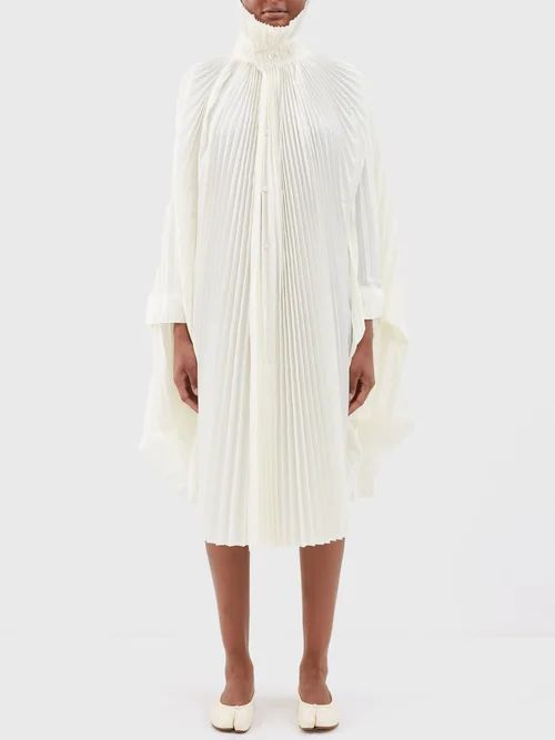 High-neck Pleated Jersey Dress - Womens - Off White