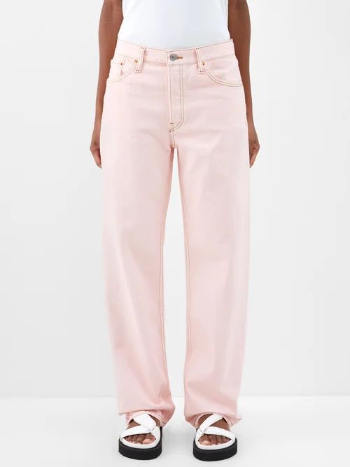 Loose Long Low-rise Straight-leg Jeans - Womens - Light Pink