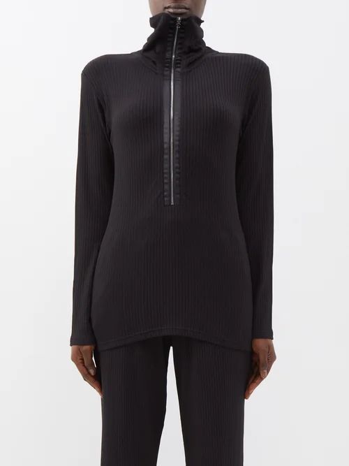 Luella Half-zip Ribbed Top - Womens - Black