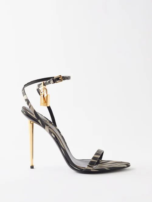 Padlock 105 Zebra-print Satin Sandals - Womens - Black Cream