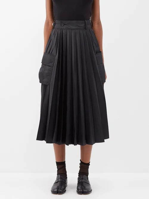 Pleated Nylon-twill Midi Skirt - Womens - Black