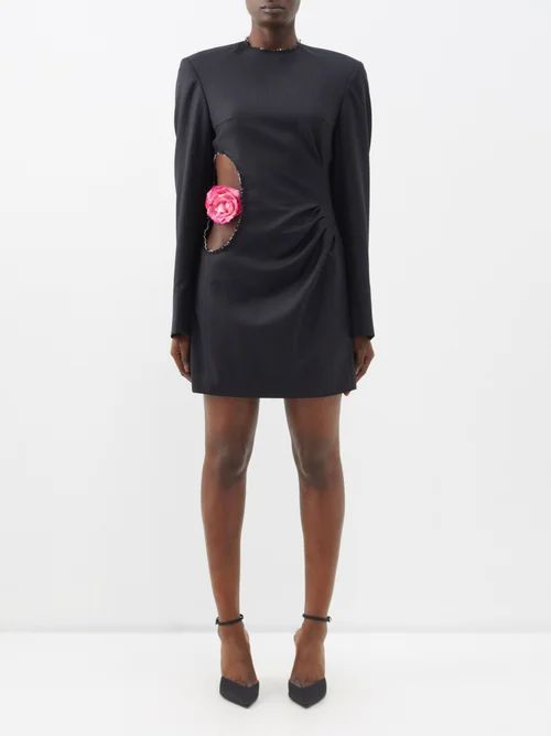 Raw-edge Rose-cutout Wool Mini Dress - Womens - Black