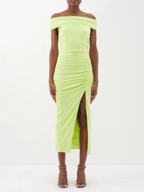 Ruched Jersey Midi Dress - Womens - Lime Green