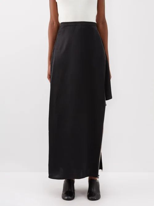 Side Zip Layered Crepe Maxi Skirt - Womens - Black