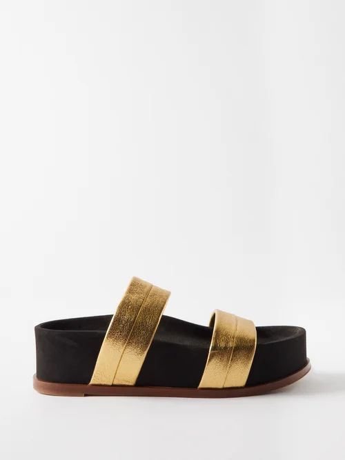 Striker 50 Leather And Nubuck Slides - Womens - Gold