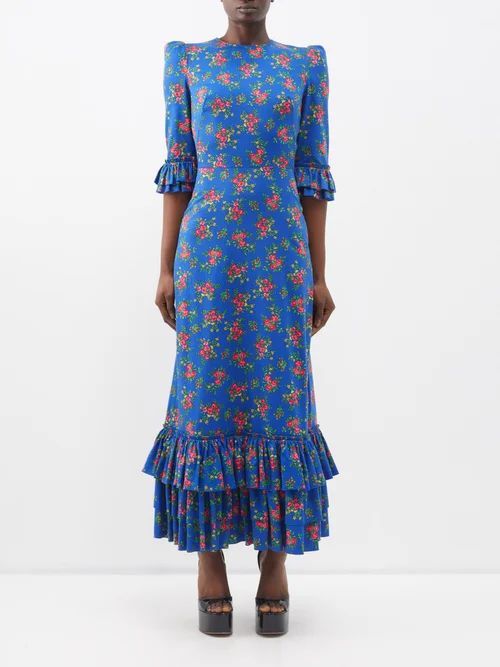 The Cinderella Floral-print Cotton Maxi Dress - Womens - Blue Multi