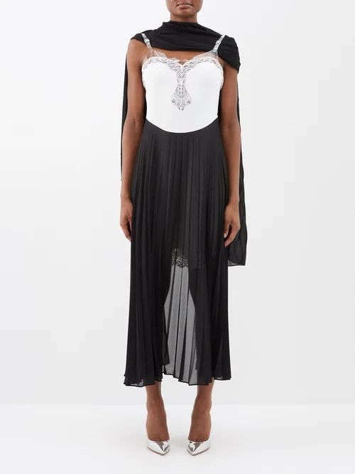 The Mrs Robinson Lace-trim Caped Midi Dress - Womens - Black White