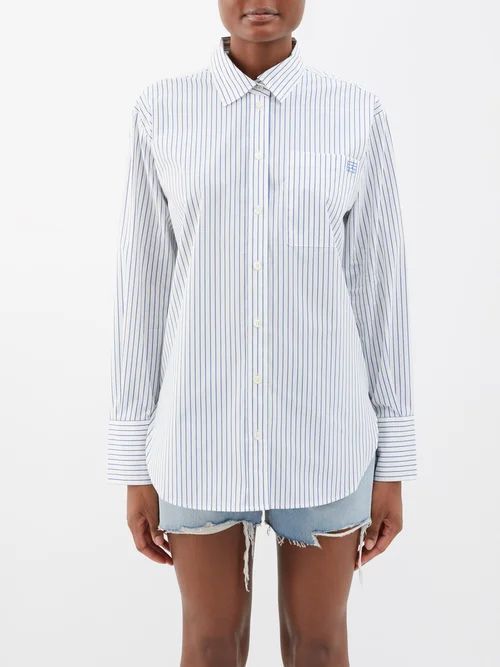 The Oversized Striped Cotton Shirt - Womens - Blue White