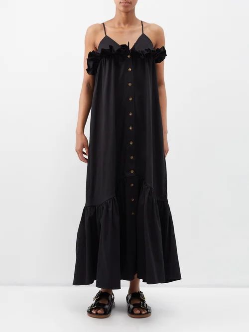 Alex Ruffled Poplin Maxi Dress - Womens - Black