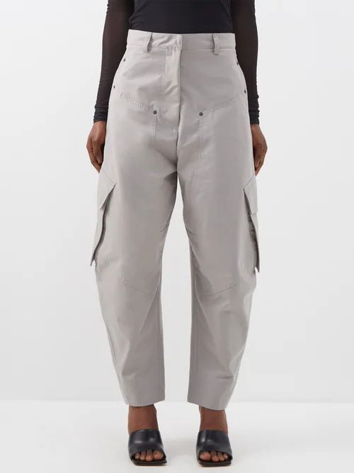 Barrel-leg Cotton-gabardine Cargo Trousers - Womens - Grey