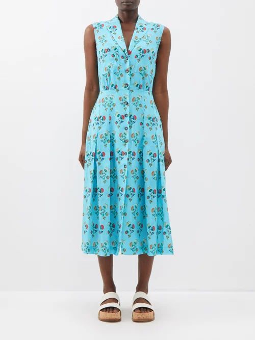 Eddie B Seashell-print Linen Dress - Womens - Blue Multi