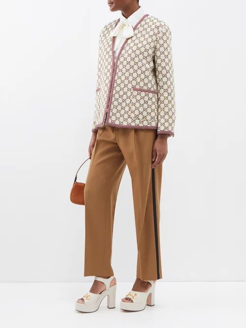 GG-jacquard Cotton-blend Tweed Jacket - Womens - Beige Brown