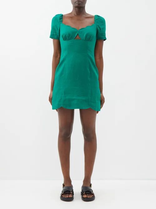 Halle Scallop-neck Cutout Linen Mini Dress - Womens - Green
