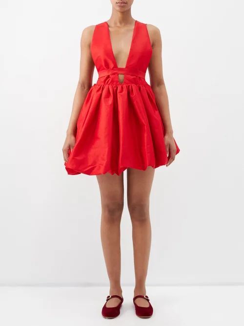 Hilma Plunge-neck Taffeta Mini Dress - Womens - Red