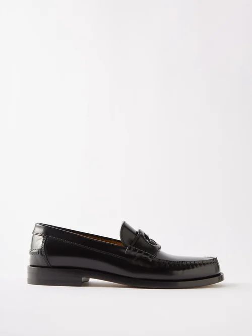 Logo Leather Loafers - Womens - Black