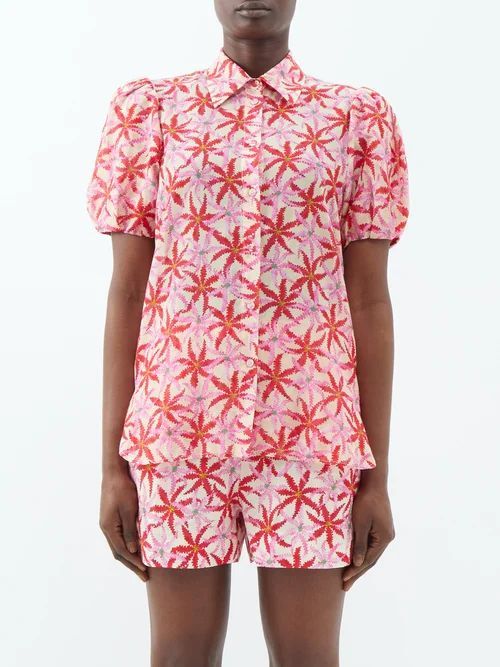 Mae B Starfish-print Cotton-blend Shirt - Womens - Red Pink