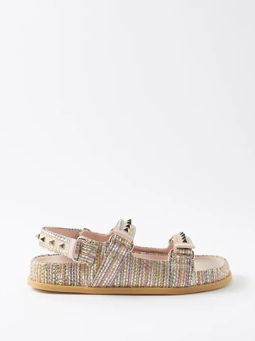 Rockstud Woven Faux Raffia Sandals - Womens - Multi