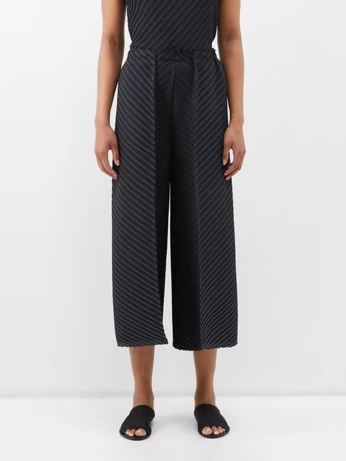 Technical-pleated Jersey Cropped Trousers - Womens - Black