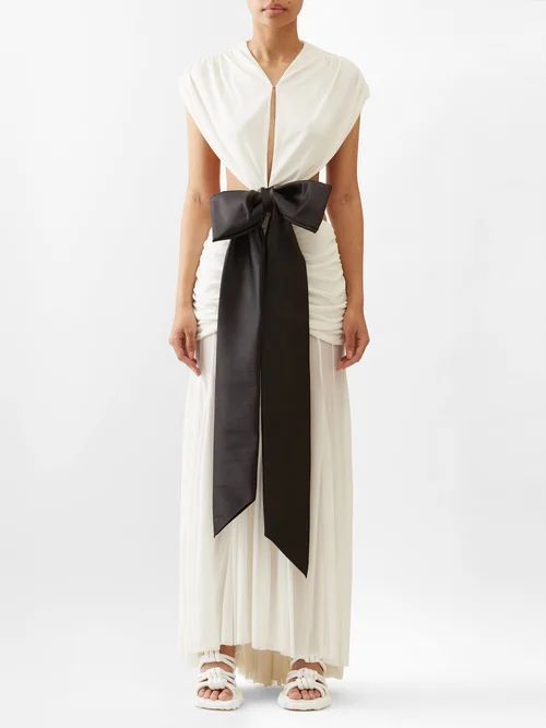 Satin-bow Cutout Crepe Dress - Womens - White