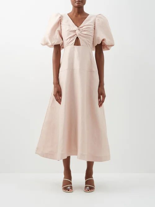Dusk Twisted Cutout Linen-blend Dress - Womens - Light Pink