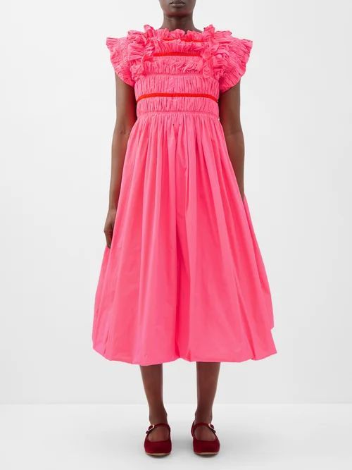 Auvray Shirred Taffeta Midi Dress - Womens - Pink
