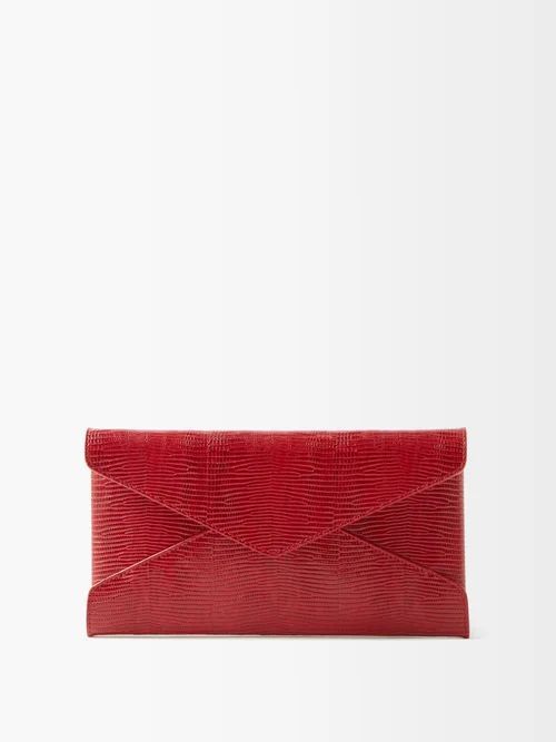 Lizard-effect Leather Clutch Bag - Womens - Red
