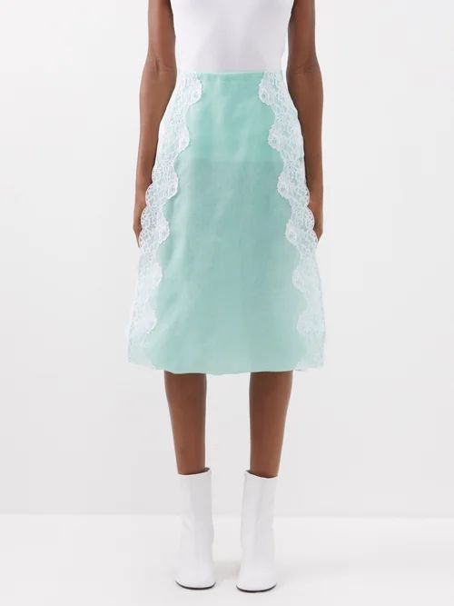 Lace-trim Organza Skirt - Womens - Green Mint