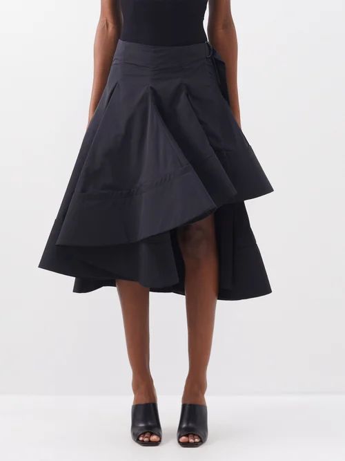 Asymmetric-hem Layered Skirt - Womens - Black