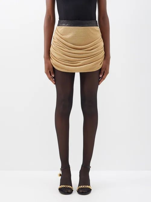 Draitton Leather-waist Knitted Mini Skirt - Womens - Gold