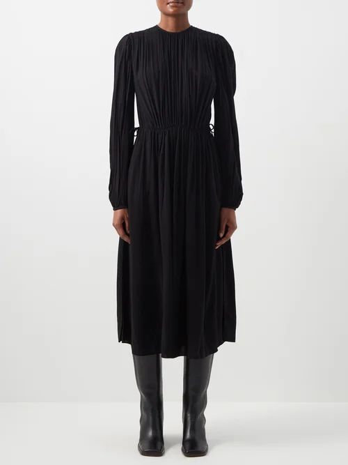 Drawstring-waist Jersey Midi Dress - Womens - Black
