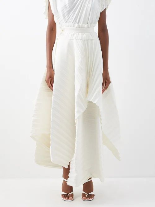 Asymmetric-hem Pleated Crepe Skirt - Womens - Ivory