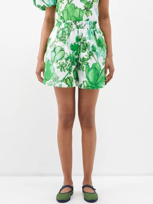 Julie Azalea-print Cotton-blend Shorts - Womens - White Green