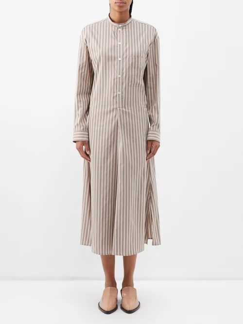 Striped Cotton-blend Midi Shirt Dress - Womens - Chestnut