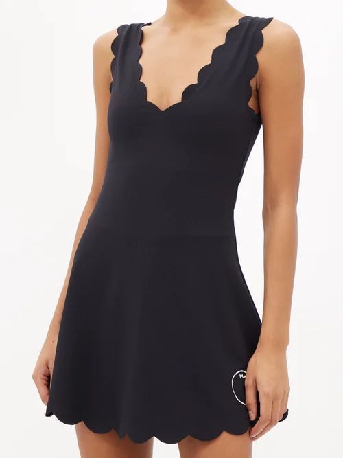 Venus Scalloped Mini Dress - Womens - Black