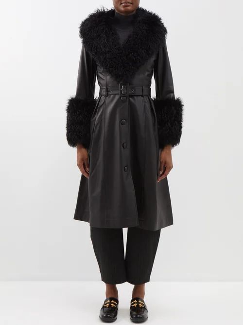 Foxy Shearling-trim Leather Coat - Womens - Black