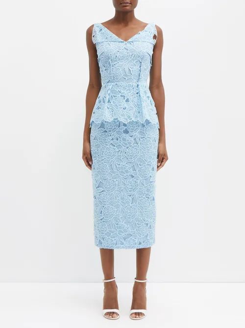 Maesa Floral-embroidered Organza-lace Dress - Womens - Light Blue