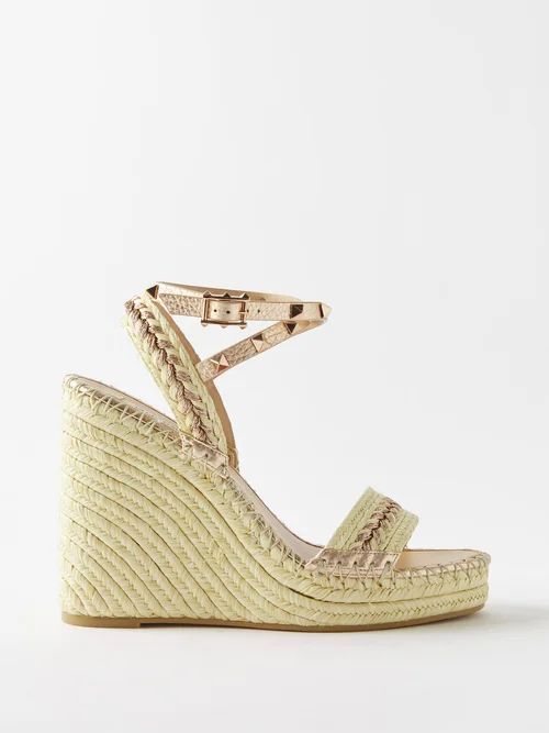 Rockstud 125 Leather Espadrille Wedge Sandals - Womens - Nude