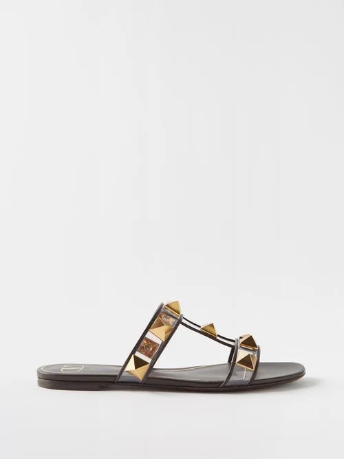 Roman Stud Pvc And Leather Sandals - Womens - Dark Brown