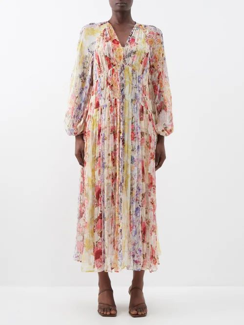 Wonderland Floral-print Ruched Georgette Dress - Womens - Multi