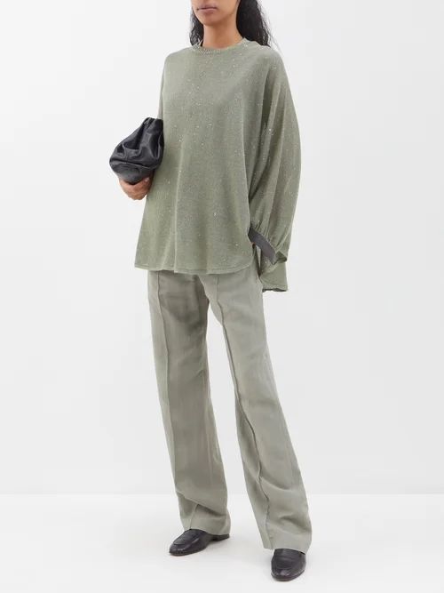 Sequinned Linen-blend Sweater - Womens - Sage