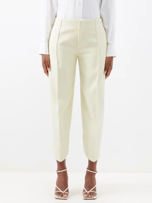 Curved-leg Cropped Suit Trousers - Womens - Light Yellow